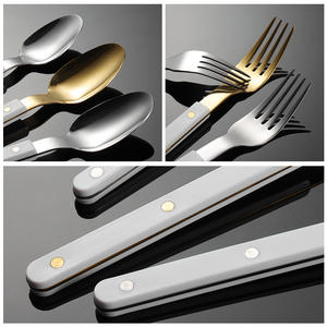 Manche en acrylique gris argent ensemble de <span class=keywords><strong>couverts</strong></span> en acier inoxydable couteau fourchette cuillère vaisselle cuisine occidentale vaisselle - Product Image 4