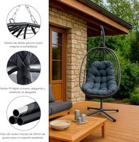 Fauteuil suspendu avec support et coussin rembourré, style bohème, chaise balançoire résistante à l'eau pour jardin, terrasse, balcon ou intérieur