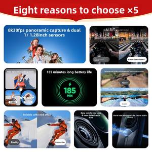 Caméra sportive panoramique Insta360 X5 8K avec stabilisation anti-vibrations, charge rapide, sans écran, pour la conduite à moto, la diffusion en direct en extérieur - Product Image 5