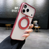 Casing HP iPhone 16 Pro Tpu Pc Magnetic Ring Stand Rotasi 360 Airbag Anti Benturan Warna Merah Ceri Oranye Grosir