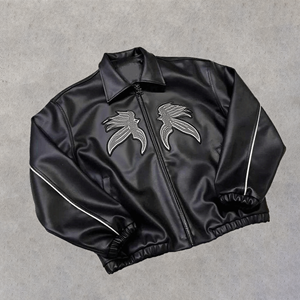 جاكيت بومبر شتوي رجالي للبيع بالجملة بتصميم مخصص، جاكيت جلد عالي الجودة مقاوم للرياح مع ميدالية مطرزة - Product Image 1