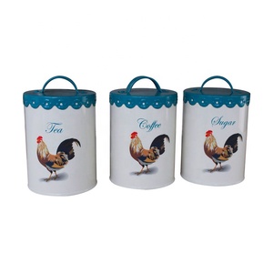 3PCS Sugar Tea Coffee <strong>Canisters</strong> <strong>Set</strong> Galvanized Power Coated Metal <strong>Canister</strong> <strong>Set</strong> - Product Image 4