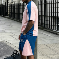 Ensemble de survêtement décontracté tendance pour homme, maillot de football rose et bleu color block, service OEM 2026, logo personnalisé, style streetwear