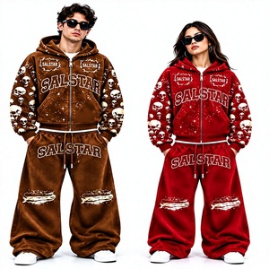 Custom Streetwear Tracksuit Set Men <b>Women</b> Oversized Hoodie <b>Jogger</b> Pants Skull Print <b>Fleece</b> Tracksuit Supplier Custom Brand Logos - Product Image 1