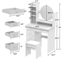 Meuble de chambre à coucher, coiffeuse blanche, ensemble de coiffeuse avec miroir pour le maquillage
