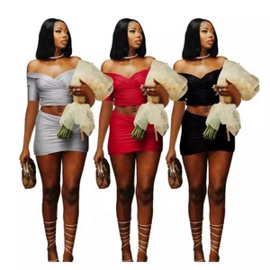 Vêtements pour femmes 2026 été croix col en v manches courtes et jupe plissée mince élastique <span class=keywords><strong>costume</strong></span> décontracté - Product Image 1