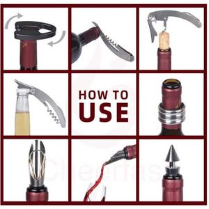 Juego de 5 piezas de abridor de vino de acero inoxidable moderno y sostenible con forma de botella, vertedor, sacacorchos, tapón y caja de regalo personalizada al por mayor - Product Image 4