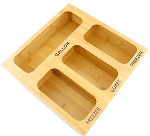 Bamboo Box Ziplock Bag Storage Organizer Box Kitchen Organizer Food Storage Bag Holders