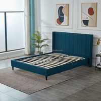 Lit Double en Tissu de Luxe Gris 4ft6 Avec Cadre Tête de Lit Rembourrée Lin Solide Robuste Dortoir Double Taille Lit Cama Bett