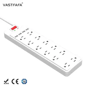 带usb的Vastfafa 16A高质量电涌保护器12个插座电源板