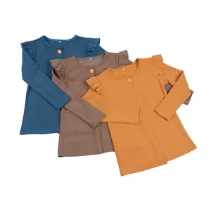 Boutique primavera e autunno abbigliamento per bambini maglietta manica mosca per le ragazze 95% 5% di cotone Spandex vestiti per neonata