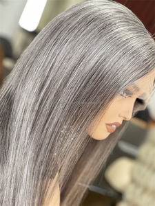 Venta al por mayor de pelucas delanteras de encaje de cabello humano brasileño gris recto proveedor de línea de cabello natural sin pegamento nudos individuales - Product Image 4