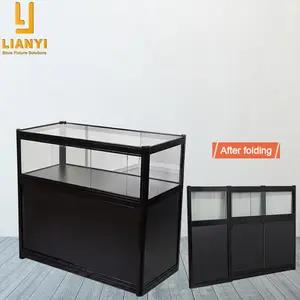 2023 New Folding Design Aluminum Glass Showcase Display Cabinet for Jewelry Cosmetic Shop