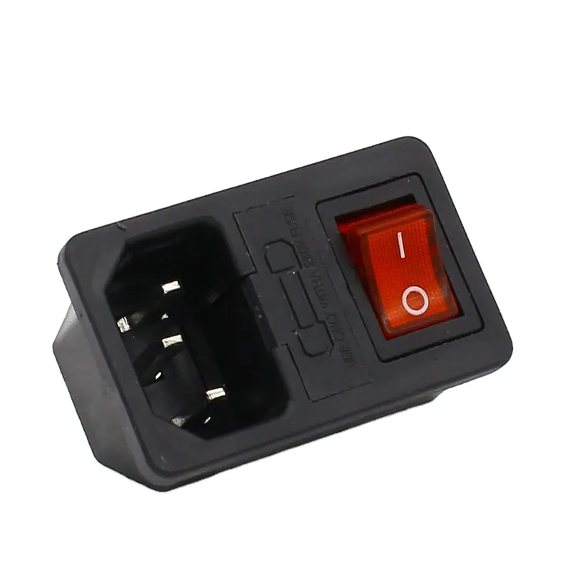 3/4 Pin socket male connector 10A 250VAC fuse holder IEC 320 C1 C14 inlet connector plug power socket with rocker switch