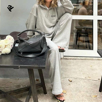 F240562 Sweat-shirt et pantalon de survêtement à lettre graphique avec demi-fermeture éclair à épaules tombantes Fabricants de vêtements Ensemble 2 pièces personnalisé pour femmes