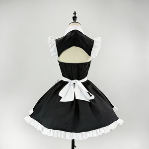 Maid Outfit Black Satin Backless A-Line Turn-down Collar Cosplay Costume Plus Size Game Uniform - Product Image 4