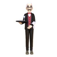 Statue de serveur en résine personnalisée pour personnes âgées Figurine de serveur grandeur nature servant de majordome pour restaurant et affichage décoratif à la maison