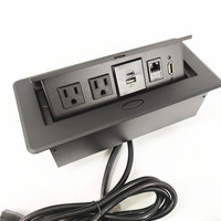 Prise de courant américaine encastrée dans la table, avec prise USB escamotable amortie, boîte de connexion multimédia avec port RJ45cat6 USB-C