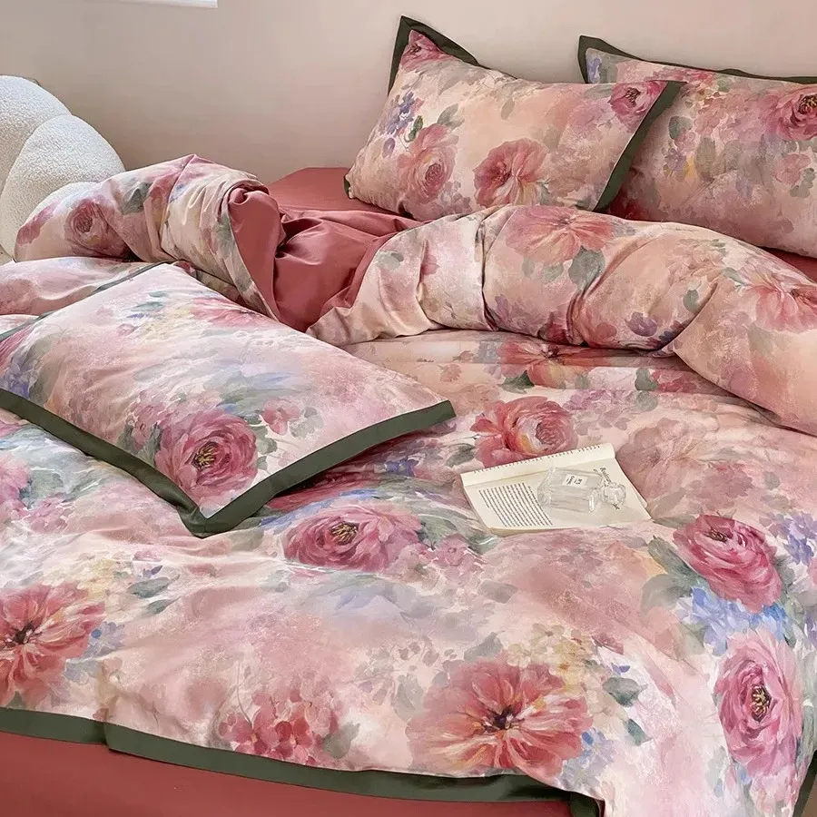Bestseller amerikanischer Stil Baumwolle Vierteiliges Set Reine Baumwolle hochwertiges florales Lattenbezug Bettwäsche-Set