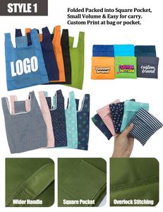 Sac fourre-tout en polyester pliable personnalisé bon marché en gros sac à provisions en polyester pliable personnalisé sac à provisions en polyester pliable dans une pochette à pression - Product Image 2