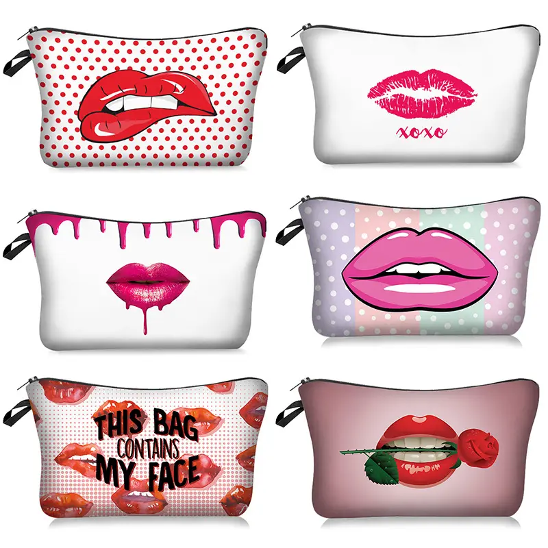 Fashion design small women custom lip logo pu leather makeup bag promotion gift travel cosmetic storage pouch bag for lady