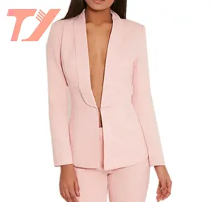 TUOYI 패션 가을 겨울 맞춤 가을 의류 2 개 고품질 짧은 핑크 여성 사무실 숙녀 정장 코트 재킷