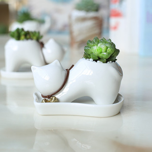 <span class=keywords><strong>Maceta</strong></span> de Cerámica Blanca Creativa Estilo Americano HY, Adorno para el Hogar, Linda <span class=keywords><strong>Maceta</strong></span> con Diseño de <span class=keywords><strong>Gatito</strong></span> de Dibujos Animados para Plantas Verdes - Product Image 1