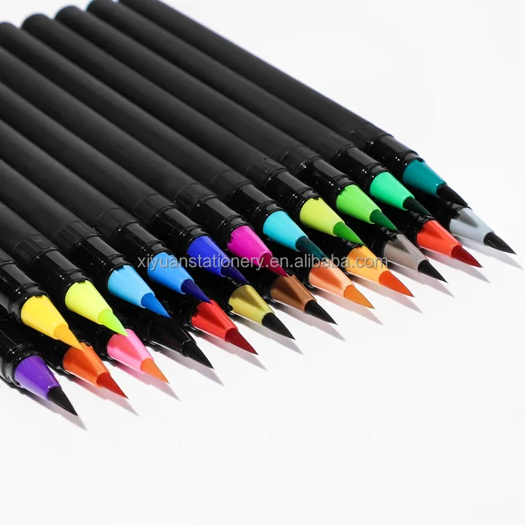 Promosyon suluboya fırçası kalem, 48 renk gerçek fırça ucu boyama su renk Marker kalem seti çocuklar ve yetişkin boyama kitapları