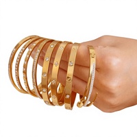 Bracelet à fermoir claquant en acier inoxydable plaqué PVD 18 carats avec diamants pour femme, style Joker, vente en gros