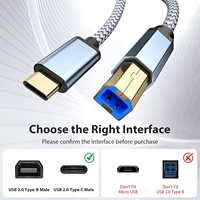 Cable USB 2.0 Tipo B Macho a USB Tipo C Macho de 0.5m 1m 2m para Impresora y Escáner, con Conductor de Cobre Puro y Revestimiento de Nailon Trenzado