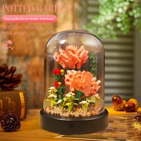 Blocs de construction immortels, bouquet de fleurs, jouet assemblé, rose en pot, cadeau de haute valeur à faire soi-même pour la Saint-Valentin pour les filles et les garçons