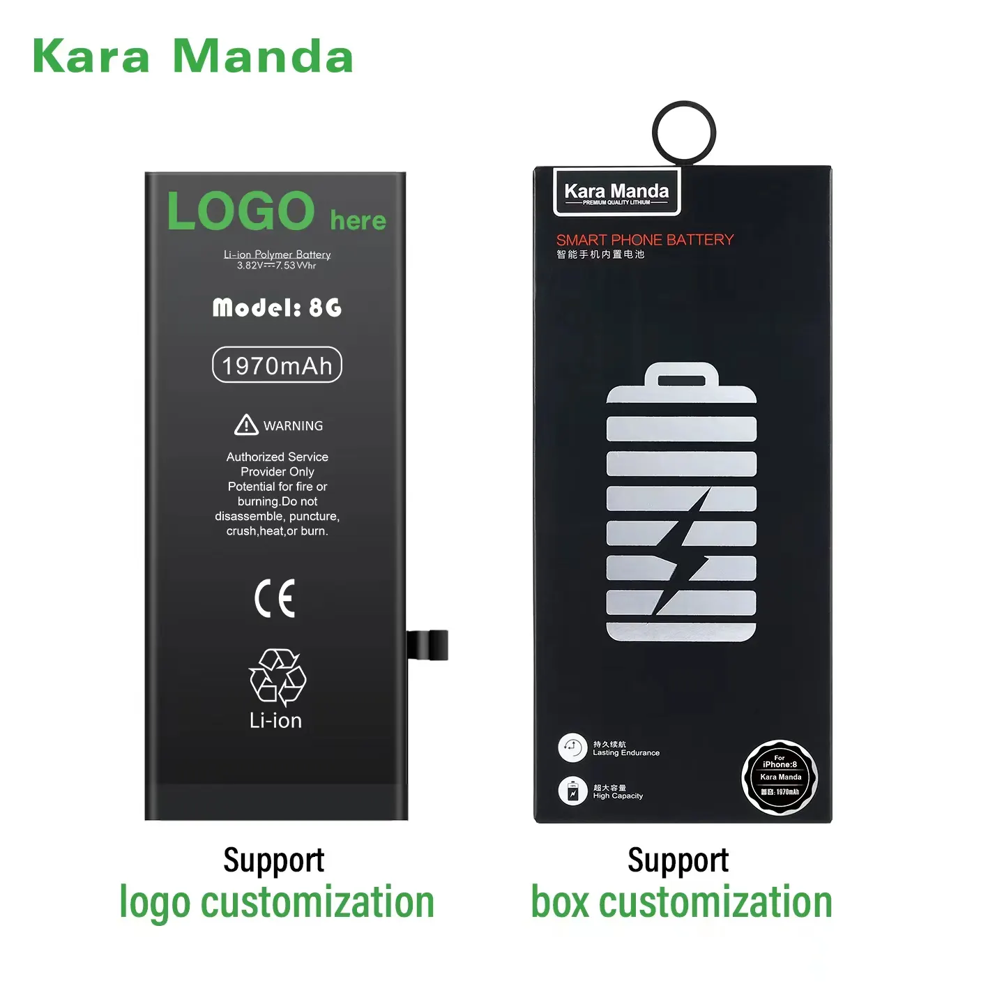 KaraManda OEM ODM Handy-Batterie für iPhone 5 5S Se 6 6s 7 8 Plus X Xr Xs 11 12 13 14 Pro Max Se2 Handy-Batterie