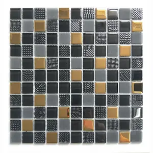 Europe New Design Black Mixed Gold Glass Mosaic Glossy and Frosted Black Crystal Mosaic