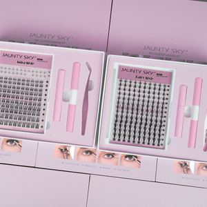 Precio de fábrica, logotipo personalizado, pestañas postizas de doble capa hechas a <span class=keywords><strong>mano</strong></span> con banda ancha en forma de D de 8-16 mm, kit de pestañas DIY con segmentos magnéticos en caja. - Product Image 1