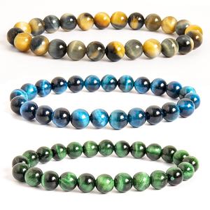 Pulsera de cuentas de piedra de ojo de tigre natural de lujo de alta calidad para hombres y mujeres - Product Image 1