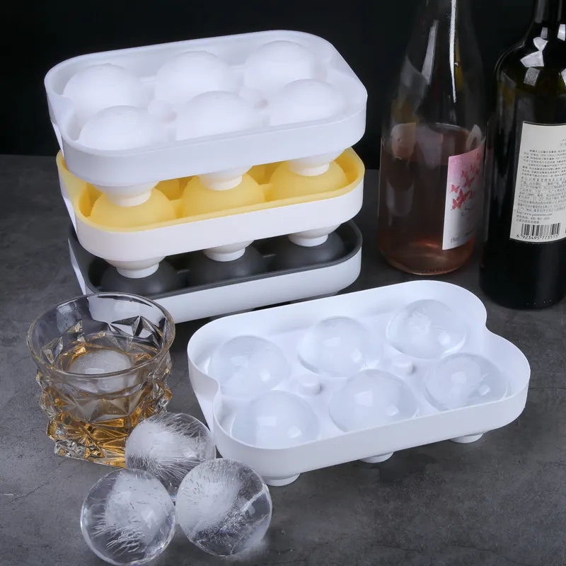 Liberação fácil Whisky Clear Sphere Congelamento 4 6 furos Bebida Ball Maker Mold Tampa Baby Food Tray Silicone Round Ice Cube Mold