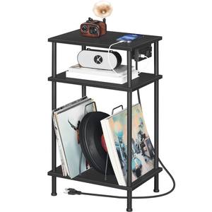 Support de tourne-disque industriel en métal à 3 niveaux avec support de disque vinyle Station de charge et étagère de rangement Support de plateau tournant - Product Image 5