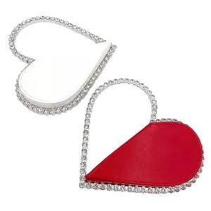 Sevimli Mini kalp şekli akşam el çantası, Mini Rhinestone elmas çerçeve düğün parti çanta kalp çanta kadınlar için/