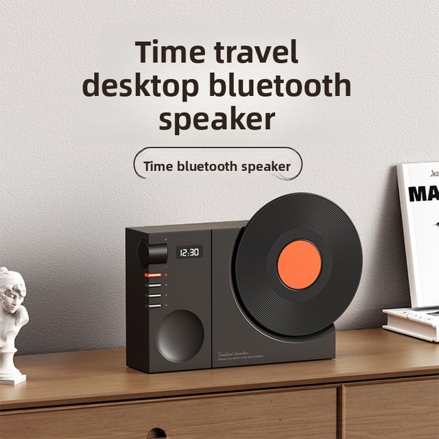 Baisuoluo Time Speaker Desktop Retro Clock Speaker Subwoofer Rotatable Battery Powered up to 5W Output Film Birthday Gift