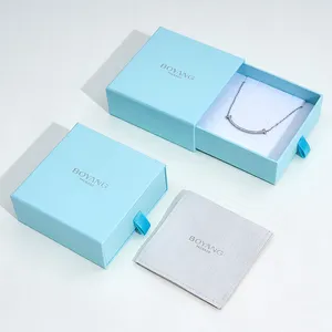 Custom Wholesale Light Green Sliding Drawer Paper Jewelry Box Packaging with Pouch