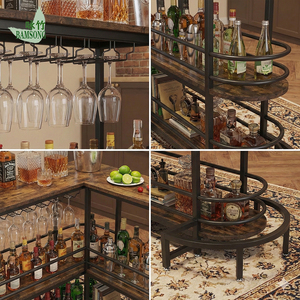 Mobile Bar Moderno a L con 4 Ripiani e 4 Portabicchieri, Unità Bar per Soggiorno, Uso Domestico e Commerciale - Product Image 3