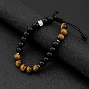 Nueva pulsera tejida con piedra de ojo de tigre para hombre, combinación de bolas de diamantes, pulsera de pareja ajustable avanzada y de nicho. - Product Image 4