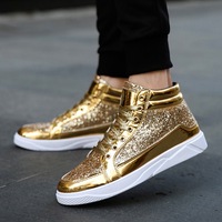 Baskets montantes rétro pour hommes, grande taille 48, en cuir artificiel doré de qualité, tige brillante, souples, légères et tendance pour la course