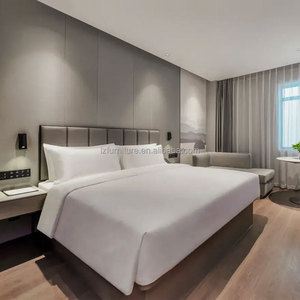 Modern Wooden Base King <b>Queen</b> <b>Size</b> <b>Bed</b> <b>Frame</b> with Integrated Soft Headboard & Nightstand For 3 Star Hotel Bedroom Furniture Sets - Product Image 3