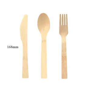 Original Bamboo Cutlery Custom Disposable Biodegradable Eco Bamboo Wooden Cutlery Tableware Knife Fork Spoon Straw Condiment Set