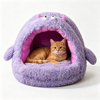 Lit-caverne pour chat en peluche semi-fermé avec capuche, nid douillet long et moelleux, chaud et apaisant pour chats d'intérieur et petits chiens, vente en gros, OEM, personnalisé