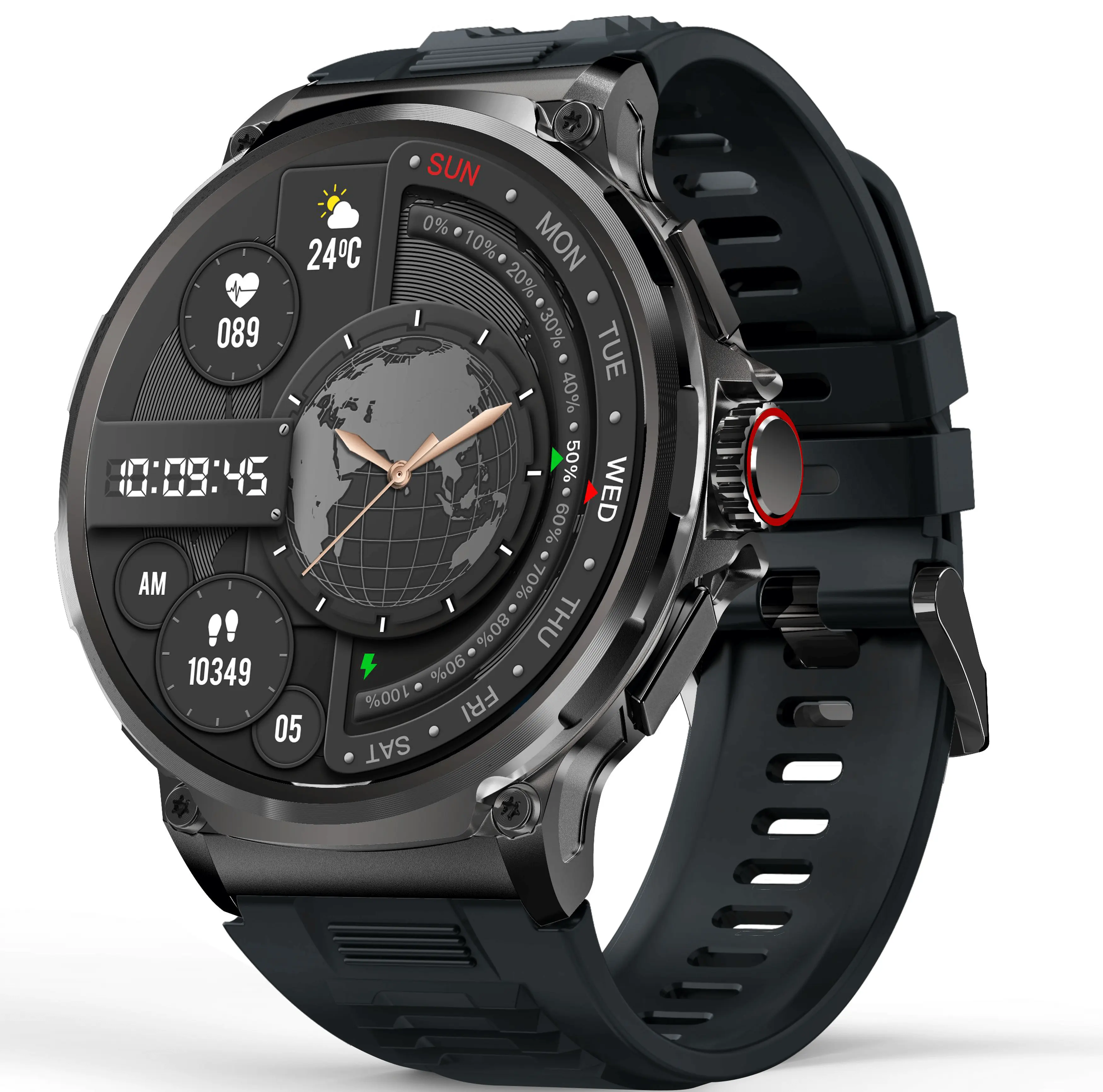 Relógio inteligente V69 VALDUS 1.85 Polegadas Tela Redonda Monitoramento de Pressão Arterial Freqüência Cardíaca Bateria 710mAh Smart Watch Indicador LED