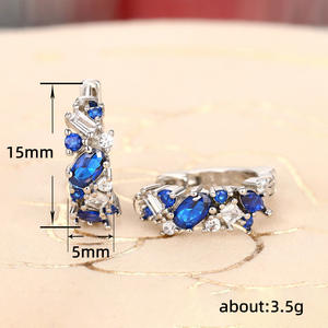 Orecchini a Cerchio in Oro Bianco con Zaffiri da Donna, Design Geometrico Classico, in Lega Placcata Argento, Gioielli da Festa, Taglio Ovale con Incastonatura a Griffe - Product Image 6