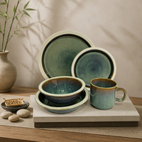 Ensemble de tasses à thé et de verres à vin en céramique, vaisselle écologique à motifs végétaux