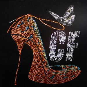 High Heel Rhinestone Iron on Transfer Crystal Orange Butterfly Motif for T-Shirt <strong>Hoodie</strong> Women Fashion Diy Wholesale - Product Image 1